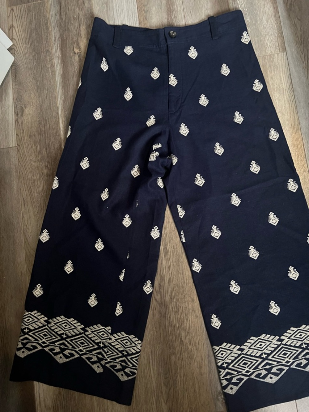 Zara Navy Embroidered Culottes